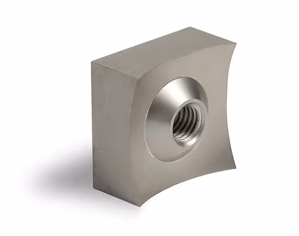 A replaceable, square shredder cutter for a single-shaft shredder, featuring four concave cutting edges and a central mounting hole.